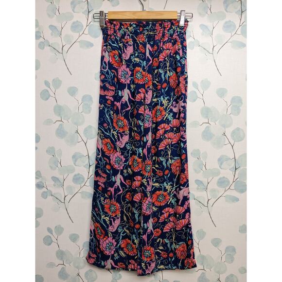Monki Wide Leg Palazzo Pants Cropped Length Monkey Floral Jungle Womens XXS - Picture 2 of 9